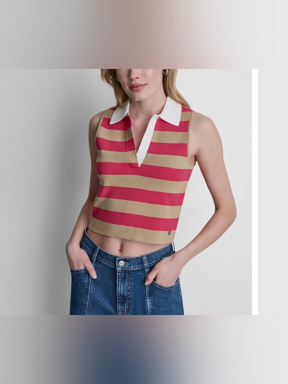 DNKY Striped Sleeveless Knit Top in Pink and Tan NWT